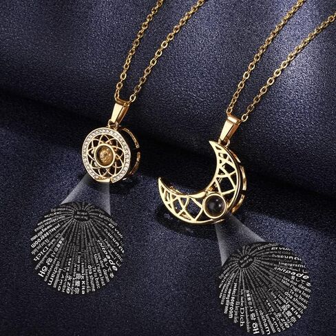 Sun and Moon Couple Matching Necklace 100 Languages I Love You Necklace Sun and Moon Friendship Necklace Gift for Him/Her in Saudi Arabia
