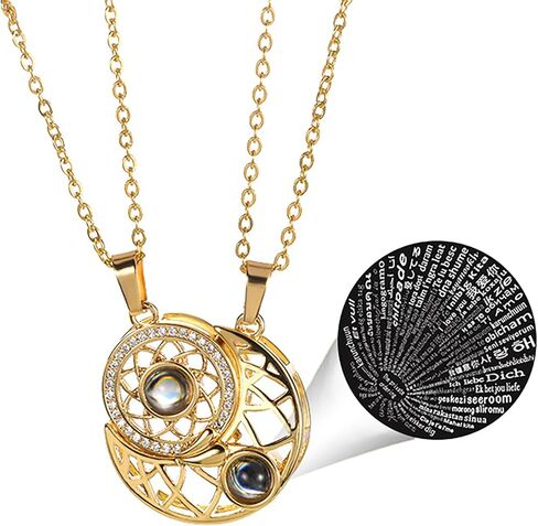 Sun and Moon Couple Matching Necklace 100 Languages I Love You Necklace Sun and Moon Friendship Necklace Gift for Him/Her in Saudi Arabia