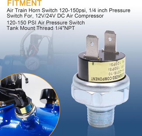 2 Piece Air Pressure Switch 120-150 PSI Tank Mount Thread 1/4" NPT 12V/24V DC Train Horn Valve 120-150psi 1/2 inch Air Compressor Tank Pressure Control Switch in Saudi Arabia