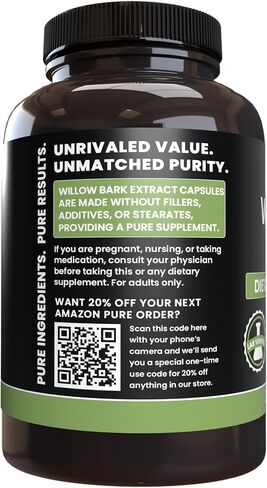PURE ORIGINAL INGREDIENTS Willow Bark Extract (365 Capsules) No Magnesium Or Rice Fillers, Always Pure, Lab Verified in Saudi Arabia