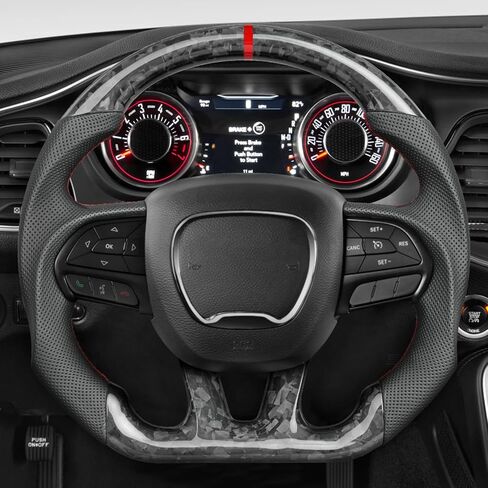 Car Steering Wheel Carbon Fiber Steering Wheel Locator Wire Breathable Anti-skid Compatible with Dodge Challenger/Charger/Hummer Cat 2015-2020 (forged carbon fiber) in Saudi Arabia