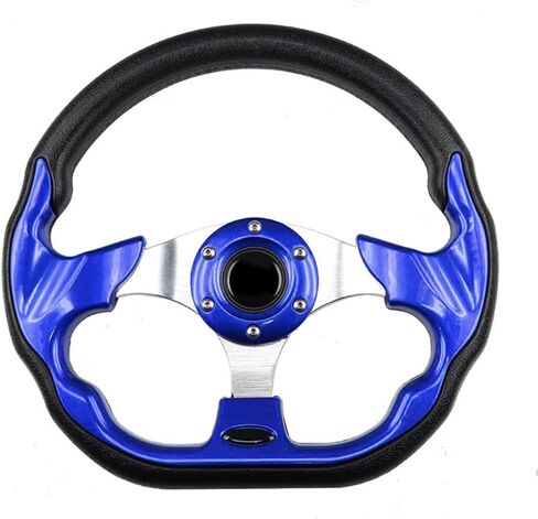idain 12.5?/320mm Universal Racing Steering Wheel D-Shaped Flat Bottom Grip Vinyl Leather Aluminum Steering Wheel with Horn Button (Blue) in Saudi Arabia