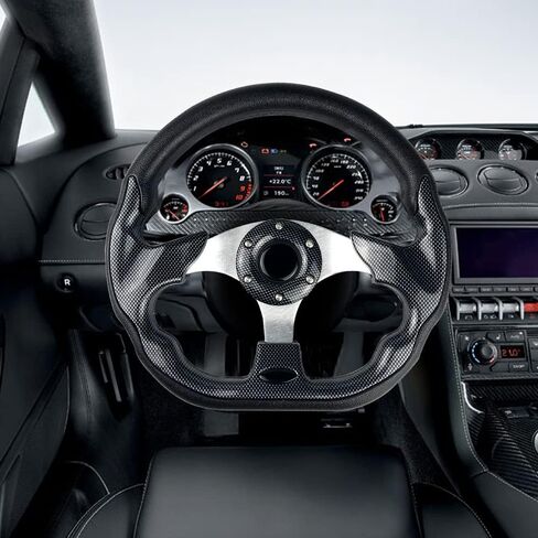 idain 12.5?/320mm Universal Racing Steering Wheel D-Shaped Flat Bottom Grip Vinyl Leather Aluminum Steering Wheel with Horn Button (Blue) in Saudi Arabia