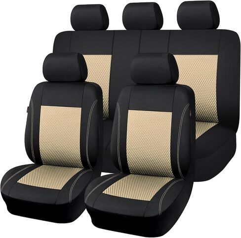 Flying Banner car seat Covers Full Set Velvet Cubic Massage New Protector Breathable Rear Bench Split Black Gray Beige 40/60 50/50 60/40 (Black, Full Set - High Back) in Saudi Arabia