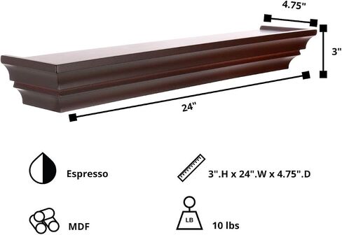 Kiera Grace Contemporary Floating-Shelves, 24-Inch, Espresso in Saudi Arabia