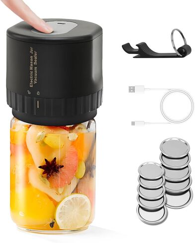 Yinuoday Mason Jar Vacuum Sealer Electric Vacuum Sealing Machine Compatible with Wide and Regular Mouth Lid Auto- Stop Jar Vacuum Sealer with Opener 5 Pairs of Lids for Food Storage in Kuwait