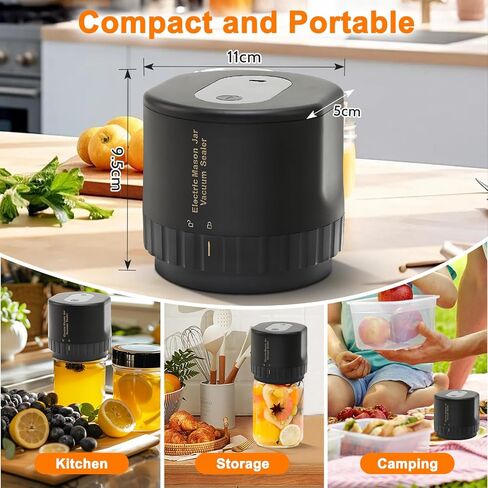 Yinuoday Mason Jar Vacuum Sealer Electric Vacuum Sealing Machine Compatible with Wide and Regular Mouth Lid Auto- Stop Jar Vacuum Sealer with Opener 5 Pairs of Lids for Food Storage in Kuwait