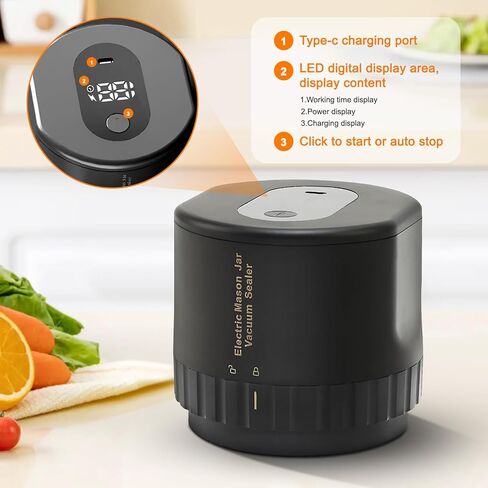 Yinuoday Mason Jar Vacuum Sealer Electric Vacuum Sealing Machine Compatible with Wide and Regular Mouth Lid Auto- Stop Jar Vacuum Sealer with Opener 5 Pairs of Lids for Food Storage in Kuwait