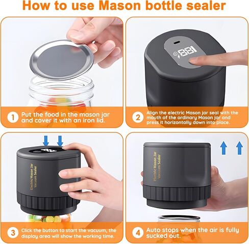 Yinuoday Mason Jar Vacuum Sealer Electric Vacuum Sealing Machine Compatible with Wide and Regular Mouth Lid Auto- Stop Jar Vacuum Sealer with Opener 5 Pairs of Lids for Food Storage in Kuwait