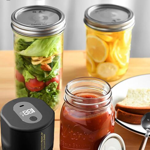 Yinuoday Mason Jar Vacuum Sealer Electric Vacuum Sealing Machine Compatible with Wide and Regular Mouth Lid Auto- Stop Jar Vacuum Sealer with Opener 5 Pairs of Lids for Food Storage in Kuwait