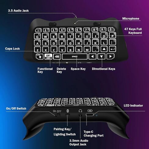 TiMOVO RGB Backlight Keyboard for PS5 Edge Controller, Wireless Bluetooth Keypad Chatpad for PS5 Dualsense Edge Controller, Mini PS5 Edge Keyboard with Built-in Speaker & 3.5mm Audio Jack, Black in Saudi Arabia
