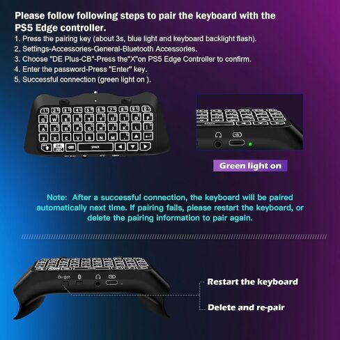 TiMOVO RGB Backlight Keyboard for PS5 Edge Controller, Wireless Bluetooth Keypad Chatpad for PS5 Dualsense Edge Controller, Mini PS5 Edge Keyboard with Built-in Speaker & 3.5mm Audio Jack, Black in Saudi Arabia