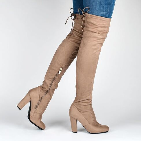Journee Collection Womens Maya Boots with Lace Up Detail and Inside Zip Closure, Taupe (Wide Calf), 8.5 in Saudi Arabia