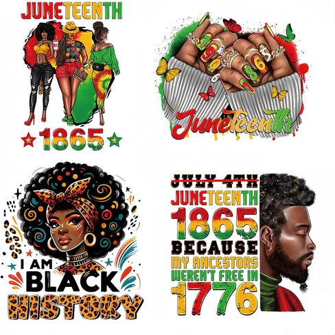 4 Pcs Juneteenth Iron On Patches for Clothing Black Men Women Iron on Transfers Black History 1865 Fist Iron On Decals for Clothes T-Shirts Jackets Bags DIY Heat Transfer Decals June 19th Decoration in Kuwait