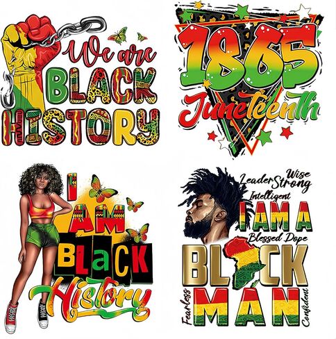 4 Pcs Juneteenth Iron On Patches for Clothing Black Men Women Iron on Transfers Black History 1865 Fist Iron On Decals for Clothes T-Shirts Jackets Bags DIY Heat Transfer Decals June 19th Decoration in Kuwait