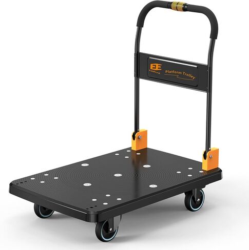 Dolly Cart, Platform Truck Push Cart with 770 Lbs Capacity, Silent Wheels, One-Handed Folding, Large Flat Hand Truck Trolley for Moving Shopping Storage (L) in Kuwait
