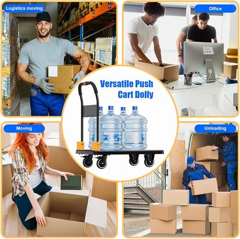 Dolly Cart, Platform Truck Push Cart with 770 Lbs Capacity, Silent Wheels, One-Handed Folding, Large Flat Hand Truck Trolley for Moving Shopping Storage (L) in Kuwait