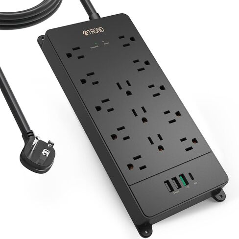 TROND Surge Protector Power Strip, 4000J, ETL Listed, 13 Widely-Spaced Outlets Expansion with 4 USB Ports(1 USB C), Low-Profile Flat Plug, Wall Mountable, 5ft Extension Cord, 14AWG Heavy Duty, Black in Saudi Arabia