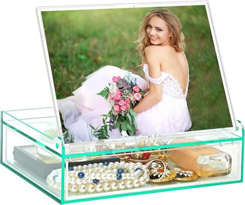 ZEEYUAN Present for Mom from Daughter Son, Gift for Wife Grandma Gifts/ 5x7 Acrylic Picture Frame Desktop Decorative Memory Photo Storage Box, Keepsake Box with Lids Jewelry Organizer in Saudi Arabia