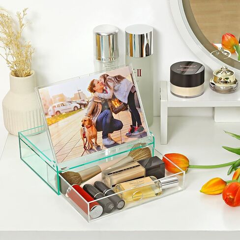 ZEEYUAN Present for Mom from Daughter Son, Gift for Wife Grandma Gifts/ 5x7 Acrylic Picture Frame Desktop Decorative Memory Photo Storage Box, Keepsake Box with Lids Jewelry Organizer in Saudi Arabia