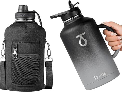 Trebo 40oz Water Bottle Insulated with Handle, Stainless Steel Metal Large Jug,Travel Flask with Straw Spout Lid,Mug Tumbler Cup with Carry Pouch,Keep Cold Hot, Indigo Black in Saudi Arabia