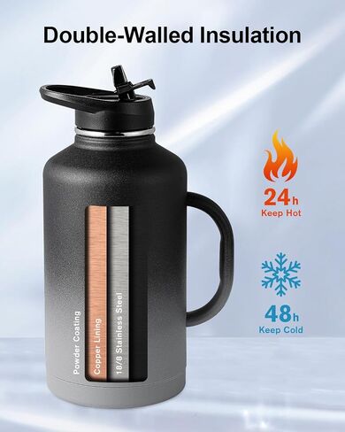 Trebo 40oz Water Bottle Insulated with Handle, Stainless Steel Metal Large Jug,Travel Flask with Straw Spout Lid,Mug Tumbler Cup with Carry Pouch,Keep Cold Hot, Indigo Black in Saudi Arabia