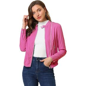 Allegra K Women's Lightweight Classic Casual Stand Collar Pocket Short Biker Moto Jacket