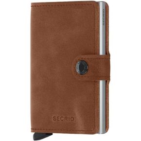 Secrid - Mini Wallet Genuine Cognac Vintage Leather With Silver RFID Safe Card Case for max 12 Cards