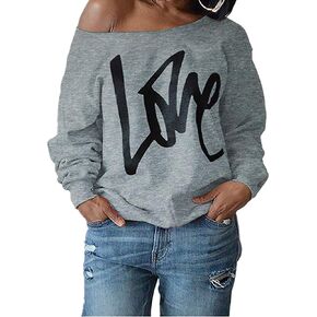 Women's Off-Shoulder Blouses Sweatshirt Long Sleeve Print Love Tops