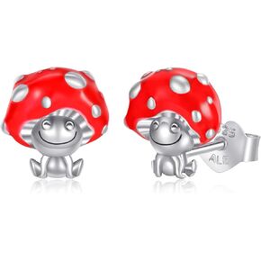 Mushroom Earrings for Women 925 Sterling Silver Frog Earring Red Mushroom Cute Animal Stud Earrings Mushroom Jewelry Gifts for Girls
