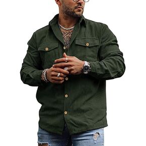 utcoco Mens Corduroy Button Down Shirt Casual Relaxed-Fit Lapel Long Sleeve Jacket for Men