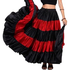 Wevez Women's Satin Flamenco Dance Spain 25 Yard Skirt One Size