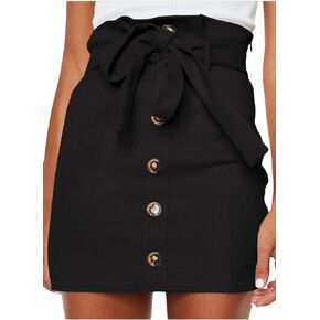 Meyeeka Women's Paperbag High Waist Button Trim Front Belted Faux Suede Mini Skirt