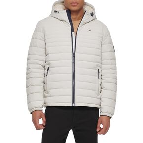 Tommy Hilfiger Men's Stretch Poly Hooded Packable Jacket with Sherpa Lining, Ice, XX-Large