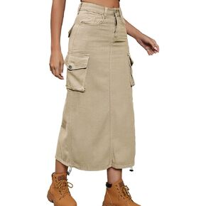 IDEALSANXUN Cargo Skirts for Women 2023 Midi Long Denim Jean Skirt
