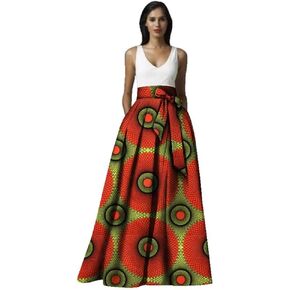African Skirts for Women Dashiki Cotton Plus Size High Waist Bow Long Skirts