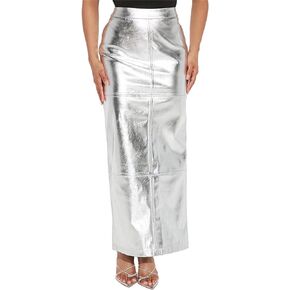 NRTHYE Women's Sparkly Metallic Skirt High Waist Long Leather Skirt Pencil Skirt Maxi Skirt
