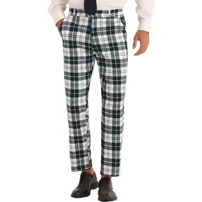 Lars Amadeus Plaid Dress Trousers for Men's Color Block Flat Front Tartan Dress Pants