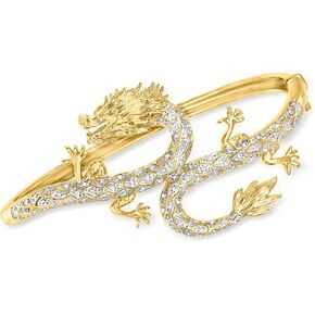 Ross-Simons 0.15 ct. t.w. Diamond Dragon Bangle Bracelet in 18kt Gold Over Sterling. 7 inches