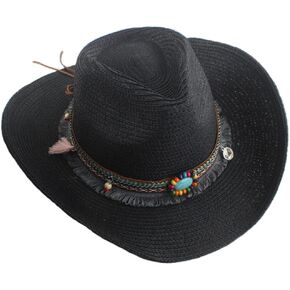 Mens Straw Cowgirl Cowboy Hat Women Floppy Packable Wide Brim Sun Hat UPF50 Western Panama Travel Beach Cap Fedora Bucket Hat