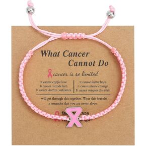 Breast Cancer Bracelets for Women Adjustable Pink Braided Bracelets Cancer Awareness Inspirational Bracelets for Women Girls Cancer Survivor Jewelry Gifts