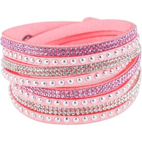 Fuqimanman2020 Leather Wrap Bracelets for Women Multilayer Boho Cuff Bracelets Crystal Rhinestone Leather Wristbands Bracelet Holiday Party Jewelry in Saudi Arabia