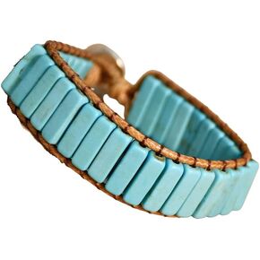 Pingyongchang Boho Natural Turquoise Woven Bracelet for Women Statement Adjustable Retro Delicate Cowgirl Handmade Leather Strand Bracelet Bangle Turquoise Jewelry