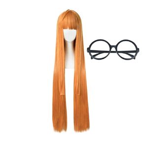 C-ZOFEK Orange Cosplay Wig with Glasses Long Straight Hair 80cm (Wig+Glasses)