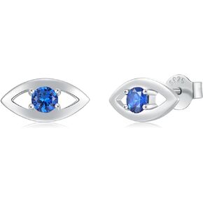 25-Sterling-Silver CZ Evil Eye Studs - White Gold Evil Eye Earrings Jewelry Christmas Birthday Gift for Chrisitmas Mothers Day Thanksgiving