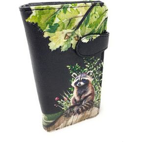 Shag Wear Raccoon Family Large Animal Wallet for Women Vegan Faux Leather Black 7"