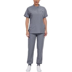 Agile Motion Scrubs for Women Set, Stylish Mandarin Collar Top & Jogger Pants, 8 Pockets Stretch Medical Uniform in Kuwait