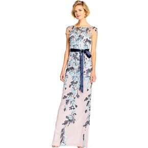 Adrianna Papell Women's Cascading Floral Colmn Gwn
