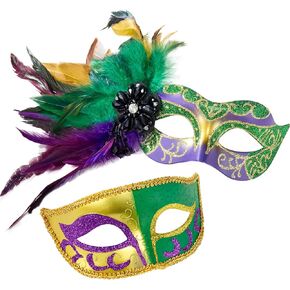 2024 New Masquerade Mask with Feather for Couples - Women's Masquerade Mask with Feather & Men Venetian Costume Mask