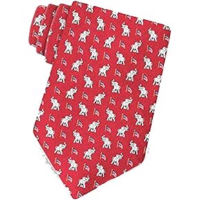 Men's 100% Silk Red Republican Elephant with American Flag Novelty Tie Necktie
